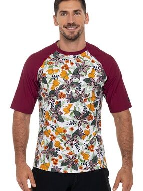 Coolibar Hightide Short Sleeve Swim Shirt Apricot Crush Floral Paradise Mens S